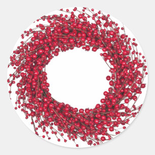 Adesivo Redondo Coroa de Natal Moderna de Frutas Vermelhas