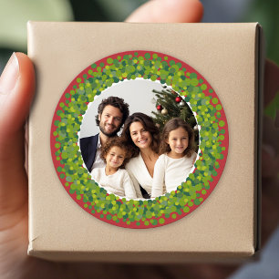 Adesivo Redondo Coroa de Natal Moderna Vermelha e Verde