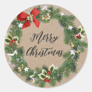 Adesivo Redondo Coroa de Natal Personalizada Feliz Natal