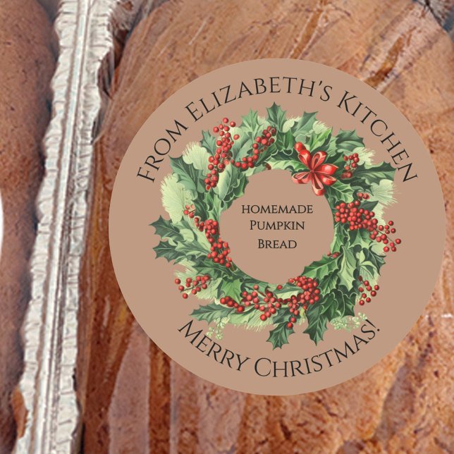 Adesivo Redondo Coroa de Natal Presente de Comida Caseira Marrom (Criador carregado)
