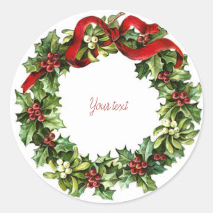 Adesivo Redondo Coroa de Natal vintage pinheiro vermelho retrô