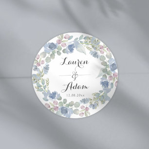 Adesivo Redondo Coroa de Noiva Floral Azul Boho & Eucalipto Casame
