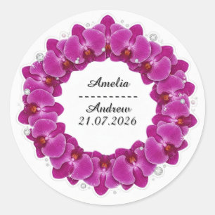Adesivo Redondo Coroa de Orquídea Roxa para Casamento Decoração