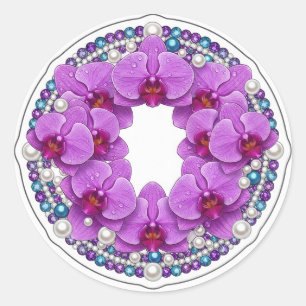 Adesivo Redondo Coroa de Orquídea Roxa para Casamento Decoração