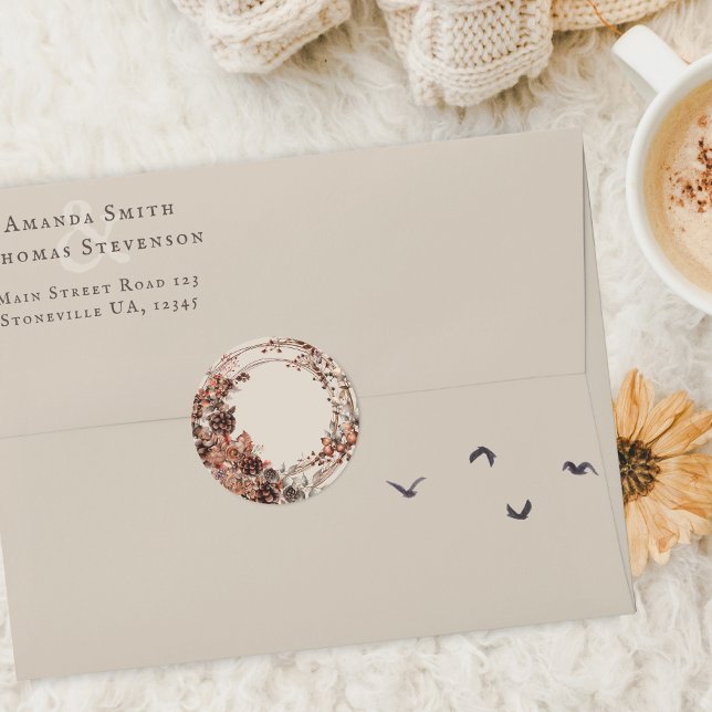 Adesivo Redondo Coroa de outono para casamento rústico (Criador carregado)