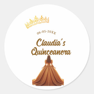 Adesivo Redondo coroa de princesa laranja quinceanera aniversário