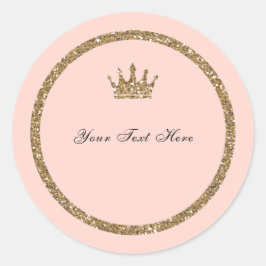 Adesivo Redondo Coroa de Princesa Sweet 16 com Purpurina Dourada B