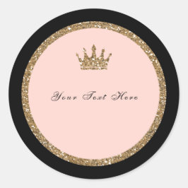 Adesivo Redondo Coroa de Princesa Sweet 16 Dourado Rosa com Brilho