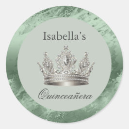 Adesivo Redondo Coroa de Quinceañera Metálica Verde Salvia