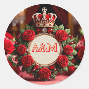Adesivo Redondo 👑 Coroa de Rosa Personalizada com Monograma e Nom