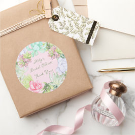 Adesivo Redondo Coroa de Verdes Suculentos para Chá de Noiva