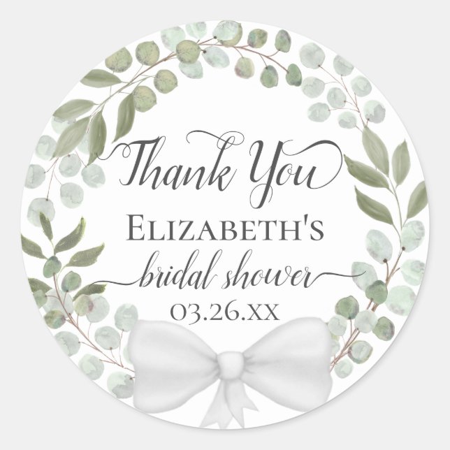 Adesivo Redondo Coroa de Verduras de Eucalipto Agradecimento no Ch (Frente)