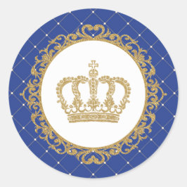 Adesivo Redondo Coroa Dourada Royal Blue Bebê Príncipe 1º Aniversá