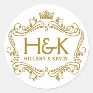 Adesivo Redondo Coroa Dourado elegante do brilho & quadro floral