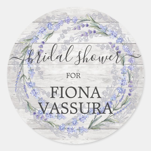 Adesivo Redondo Coroa Floral de Lavanda em Madeira Rústica para Ch (Frente)