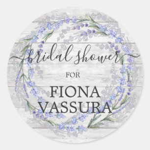 Adesivo Redondo Coroa Floral de Lavanda em Madeira Rústica para Ch