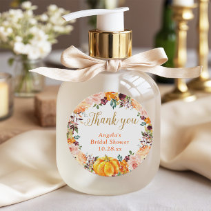 Adesivo Redondo Coroa Floral de Outono Abóbora Dourada Favor Agrad