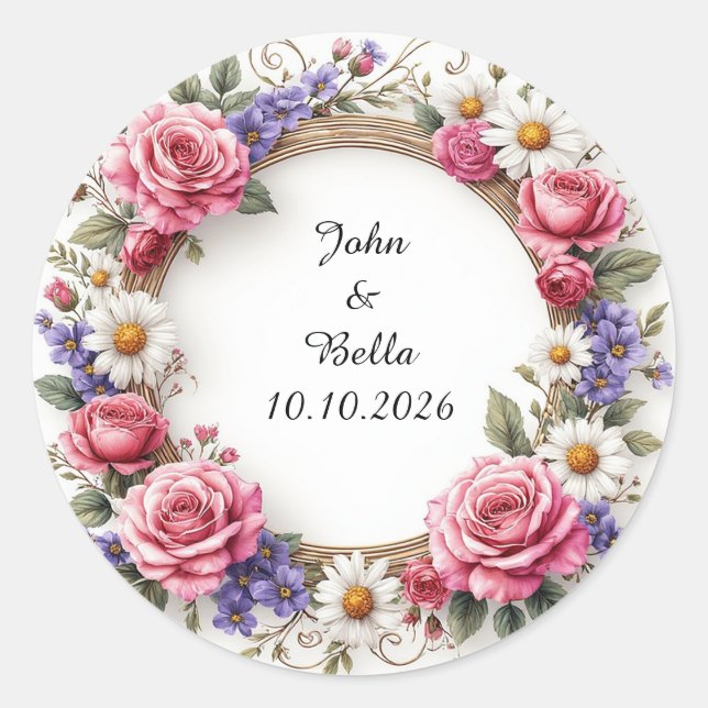 Adesivo Redondo Coroa Floral Decorativa (Frente)