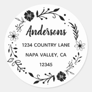 Adesivo Redondo Coroa Floral   Nome da Família Endereço de Devoluç