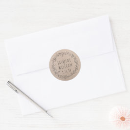 Adesivo Redondo Coroa Floral Rústica Papel Kraft Data Personalizad