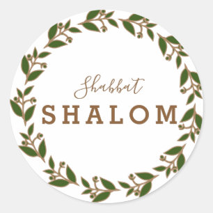 Adesivo Redondo Coroa Marrom Verde, Água-forte de Shabat Shalom