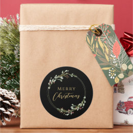 Adesivo Redondo Coroa Minimalista de Natal Preto
