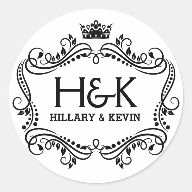 Adesivo Redondo Coroa negra e branca e armação floral (Frente)