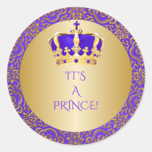 Adesivo Redondo Coroa Pequeno Príncipe Roxo Real e Dourado