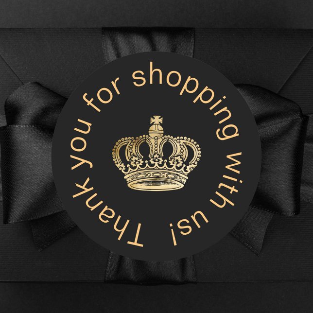 Adesivo Redondo Coroa preta de ouro obrigado você (Criador carregado)