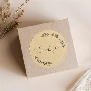 Adesivo Redondo Coroa Simples Rustic Kraft Caligrafia Obrigado