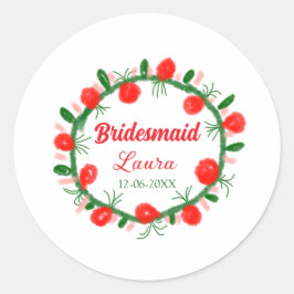 Adesivo Redondo coroa verde vermelha cir adicionar nome bridesmaid