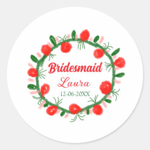 Adesivo Redondo coroa verde vermelha cir adicionar nome bridesmaid