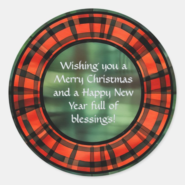 Adesivo Redondo Coroa Xadrez de Natal (Frente)