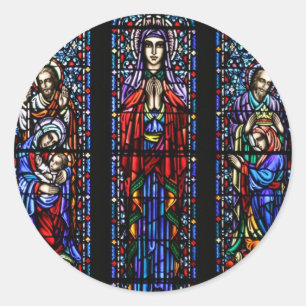Adesivo Redondo Coroação da arte do vitral de Mary