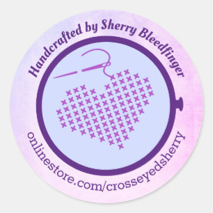 Adesivo Redondo Corpo de bordado cruzado de bordado coração pers