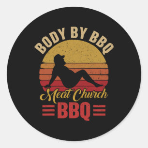 Adesivo Redondo Corpo de Homens Pelo Bbq Vintage Carne Igreja Chur