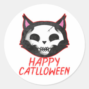 Adesivo Redondo Corpse Paint Cat Feliz Catlloween