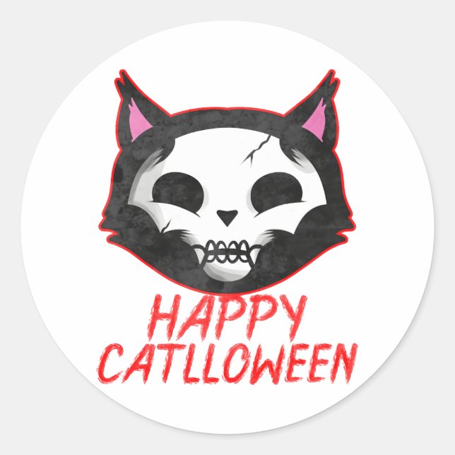 Adesivo Redondo Corpse Paint Cat Feliz Catlloween (Frente)