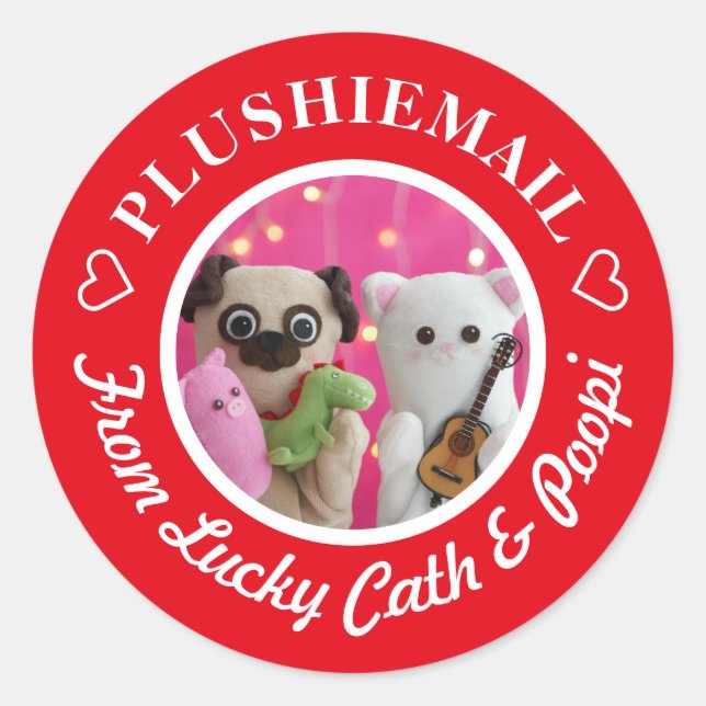 Adesivo Redondo Correio de Fotografias com Na moda Vermelho Cute P (Frente)