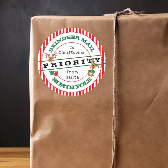 Adesivo Redondo Correio de Rena Prioritário do Papai Noel Presente (Criador carregado)