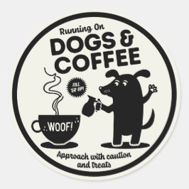 Adesivo Redondo Correndo com Cachorros e Café