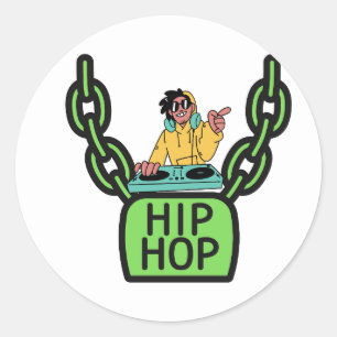 Adesivo Redondo Corrente de DJ de Hip Hop Gráfico Sticker   