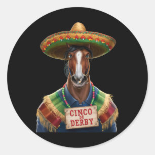 Adesivo Redondo Corrida de Cavalos Engraçada Vintage Cinco De Der1