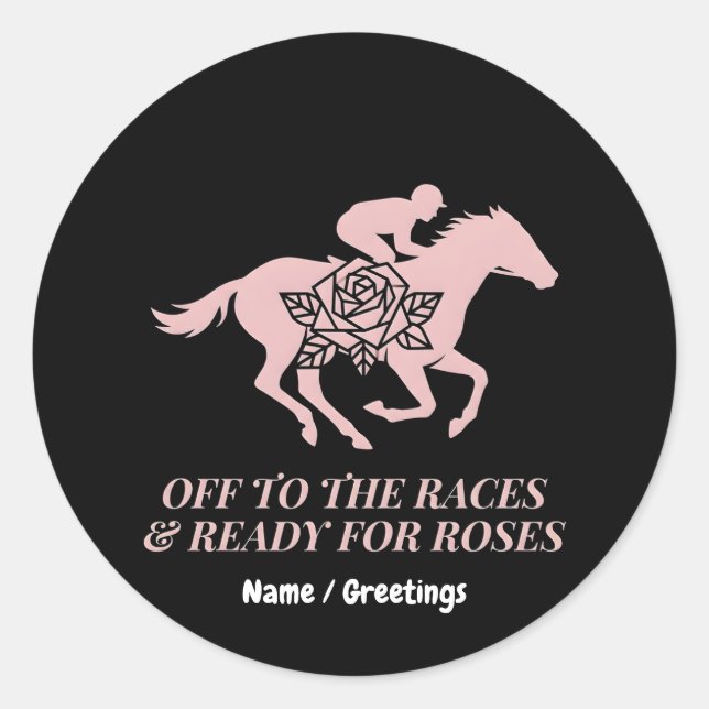 Adesivo Redondo Corrida de Cavalos & Pronto para Rosas (Frente)
