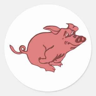 Adesivo Redondo corrido porco running pig