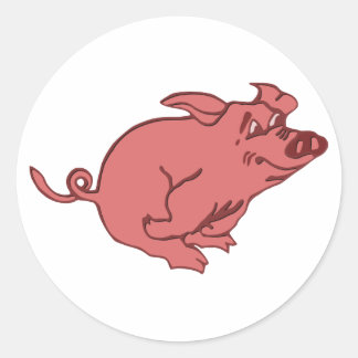 Adesivo Redondo corrido porco running pig