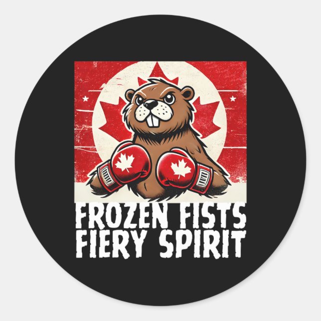 Adesivo Redondo Corta o Canadá Contra Tarifas Canadianas Beaver B (Frente)