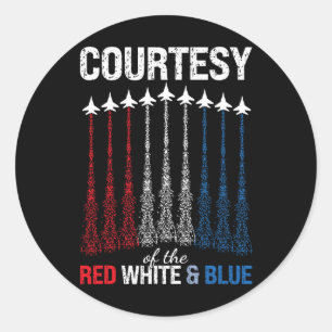 Adesivo Redondo Cortesia do Vermelho Branco Azul Bandeira dos EUA