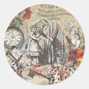 Adesivo Redondo Cortina Clássica de Arte das Aventuras de Alice no