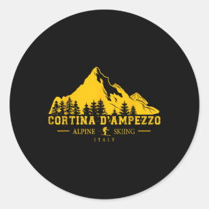 Adesivo Redondo Cortina D'ampezzo Itália Ski Resort Alpino Skiing